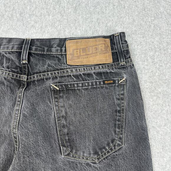 Bluer than Indigo Jeans Mens 35 Classic Straight Selvage Button Fly Black Washed - Picture 3 of 10